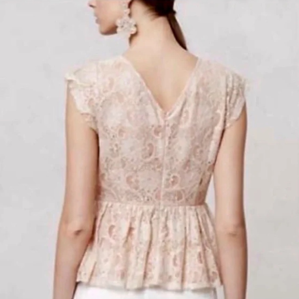 Anthropologie Maeve Katrina Lace Shimmer Peplum Top - Picture 2 of 9